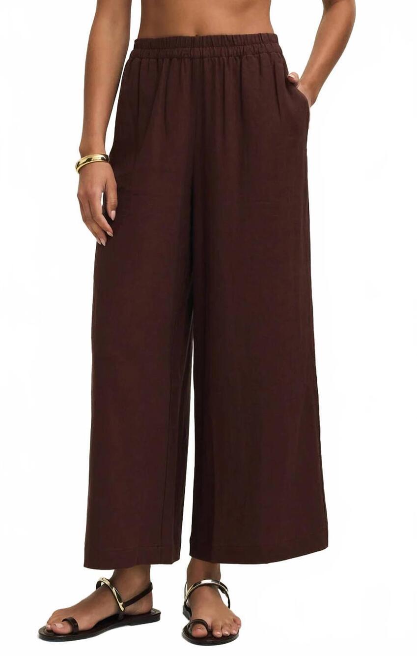NEW Z SUPPLY scout linen wide leg pants in chocolate cherry